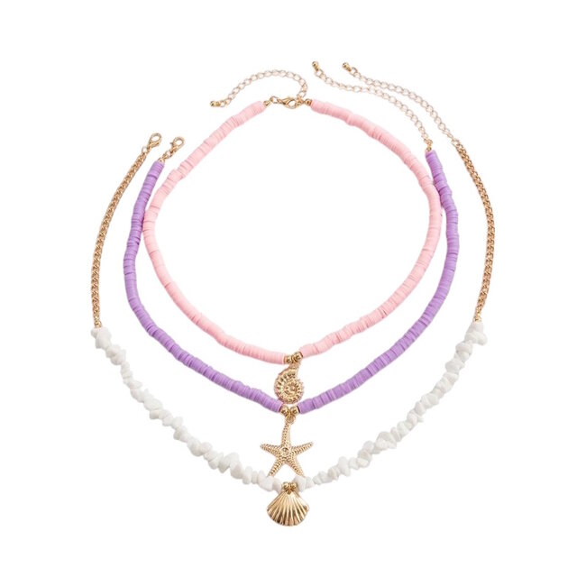 Sea Shell Ketting 3-delige Set - Paars/Roze