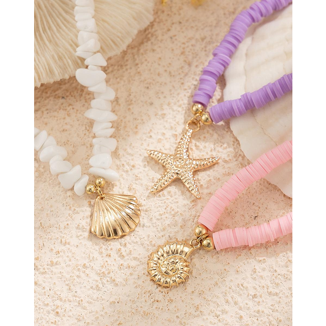Sea Shell Ketting 3-delige Set - Paars/Roze