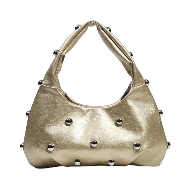Metallic Stud Handtas - Goud | 29 x 18 x 10 cm | Kunstleer
