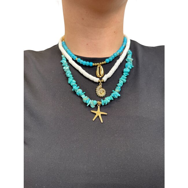 Sea Shell Ketting 3-delige Set - Groen/Wit