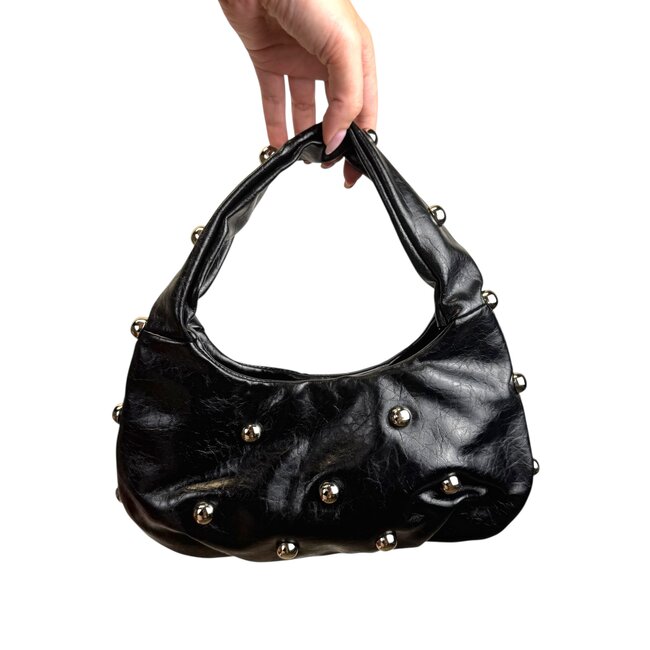 Metallic Stud Handtas - Zwart | 29 x 18 x 10 cm | Kunstleer