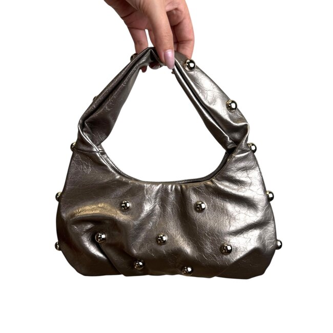 Metallic Stud Handtas - Zilver | 29 x 18 x 10 cm | Kunstleer
