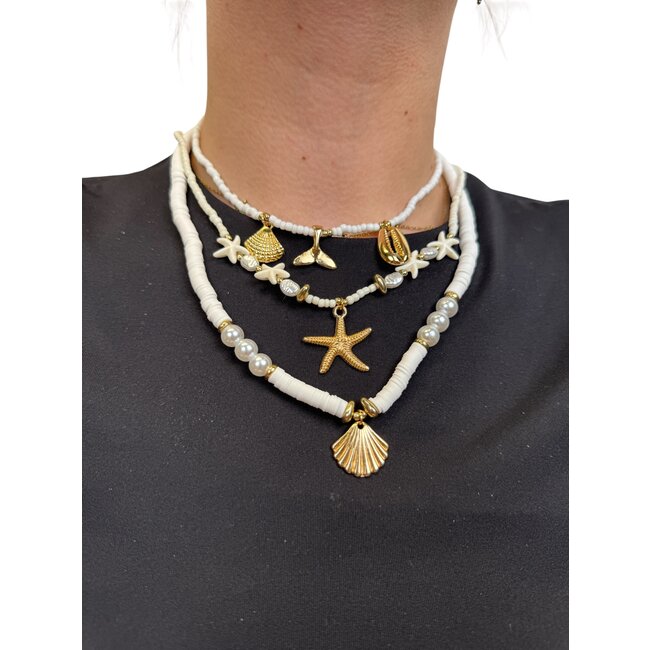Sea Shell Ketting 3-delige Set - Wit/Goudkleurig