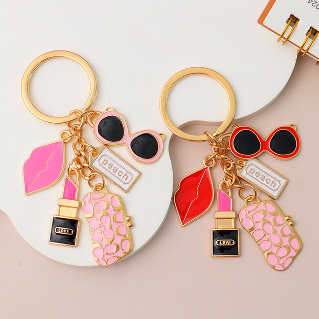 Sleutelhanger / Tashanger - Lips Roze | 9,5 x 3 cm | Metaal