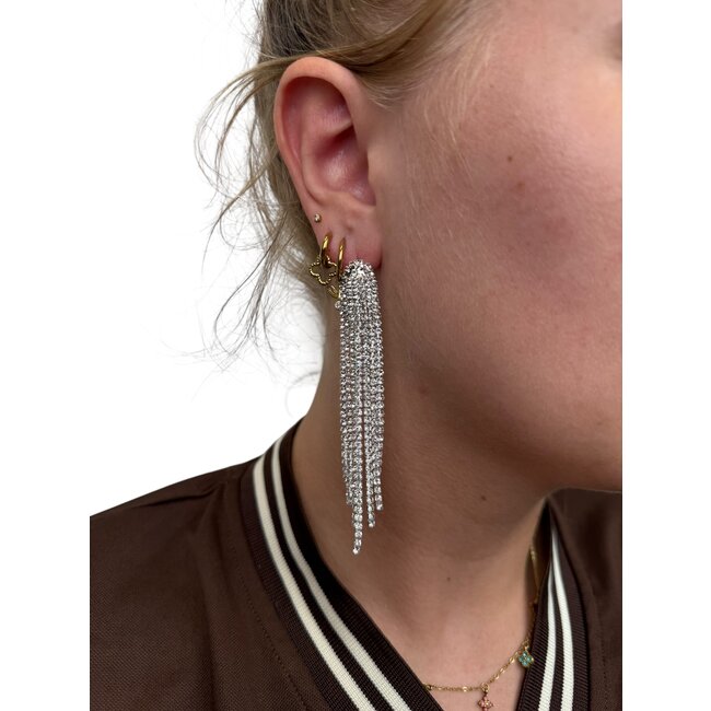 Strass Oorhangers - Zilver | 9 x 1,5 cm |  Bijoux/Zirkonia