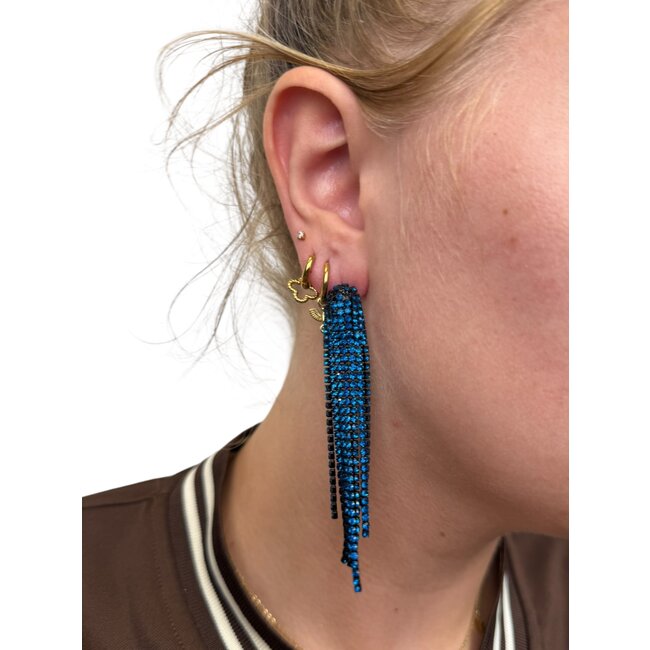 Strass Oorhangers - Blauw | 9 x 1,5 cm |  Bijoux/Zirkonia