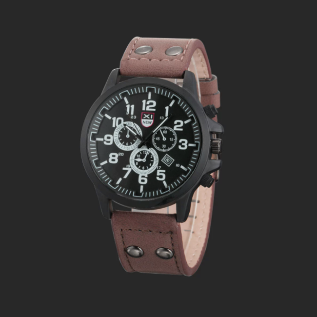 XI New Horloge - Bruin | Ø 40 mm | Kunstleder