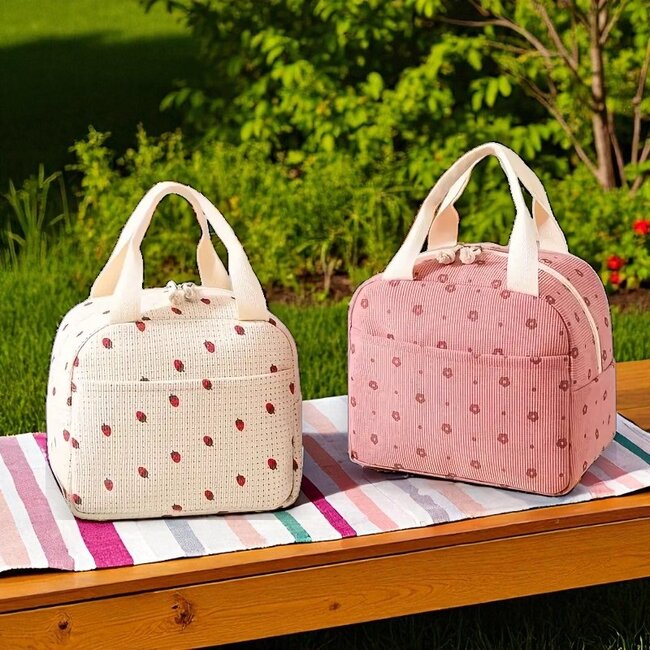 Koeltas - Corduroy Roze Bloem | 26 x 21 x 17 cm | Nylon