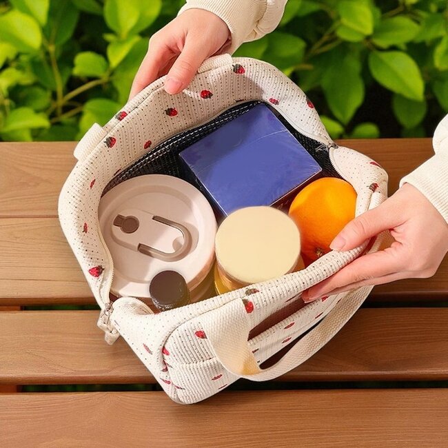 Koeltas - Corduroy Zwart Bloem | 26 x 21 x 17 cm | Nylon