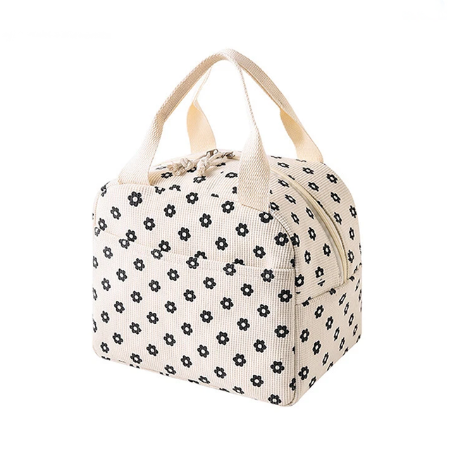 Koeltas - Corduroy Zwart Bloem | 26 x 21 x 17 cm | Nylon