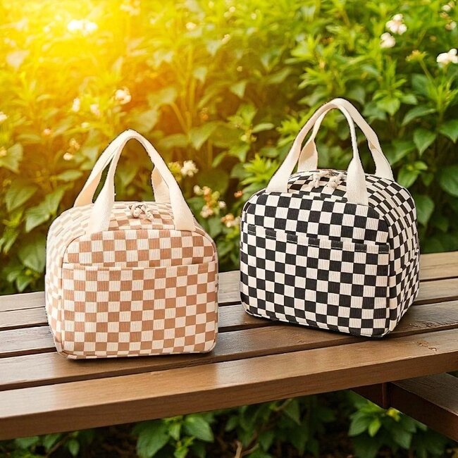 Koeltas - Corduroy Checker Zwart | 26 x 21 x 17 cm | Nylon