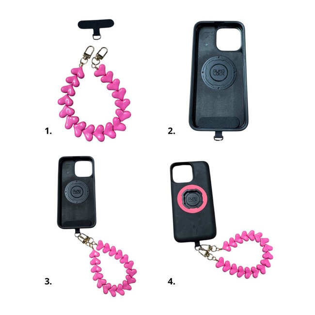 Telefoonkoord - Hartjes Lichtroze | Lengte 33 cm | Acryl/Bijoux