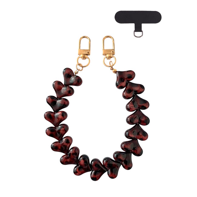 Telefoonkoord Leopard - Hartjes Bruin | Lengte 32 cm | Acryl/Bijoux