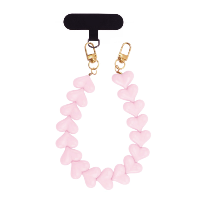 Telefoonkoord - Hartjes Lichtroze | Lengte 33 cm | Acryl/Bijoux