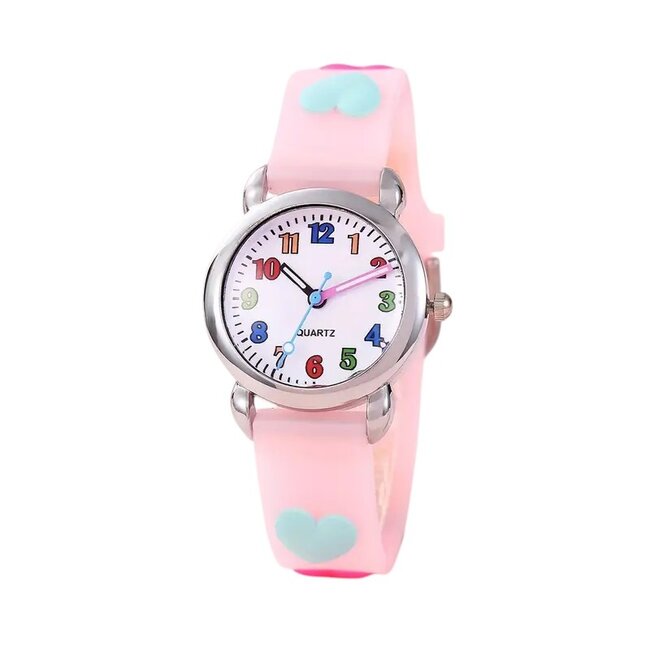 Kinderhorloge - 3D Hartjes Lichtroze | Siliconen