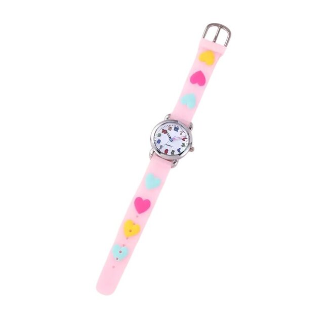 Kinderhorloge - 3D Hartjes Lichtroze | Siliconen