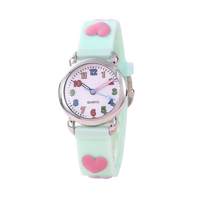 Kinderhorloge - 3D Hartjes Mintgroen | Siliconen