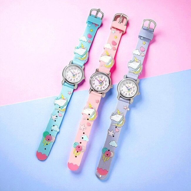 Kinderhorloge 3D Eenhoorn/Unicorn Roze | Kunststof/Plastic |  Ø 20 mm | Fashion Favorite