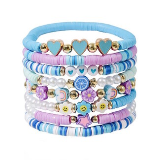Fashion Favorite Hartje - Bloem Armbanden Set - Lila/Blauw