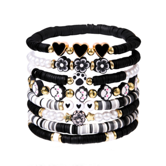 Fashion Favorite Hartje - Bloem Armbanden Set - Zwart/Wit