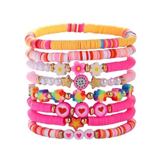Fashion Favorite Hartje - Bloem Armbanden Set - Geel/Roze