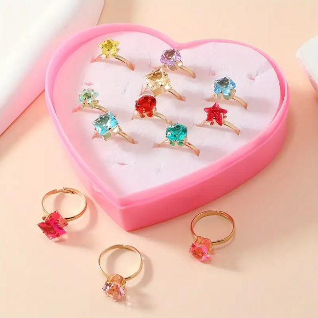 Kinder Ringen Set 12 Stuks - Diamond | Verstelbaar | Bijoux