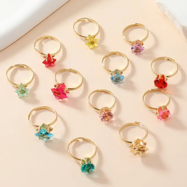 Kinder Ringen Set 12 Stuks - Diamond | Verstelbaar | Bijoux