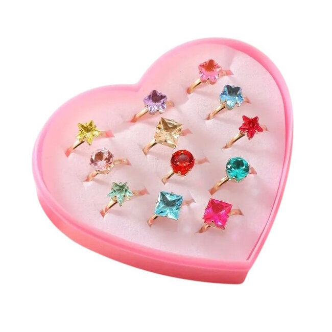 Kinder Ringen Set 12 Stuks - Diamond | Verstelbaar | Bijoux