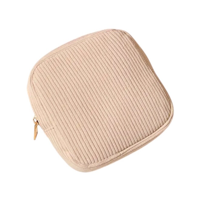 Corduroy Mini Make-up Tas - Beige | 12 x 12 x 3 cm