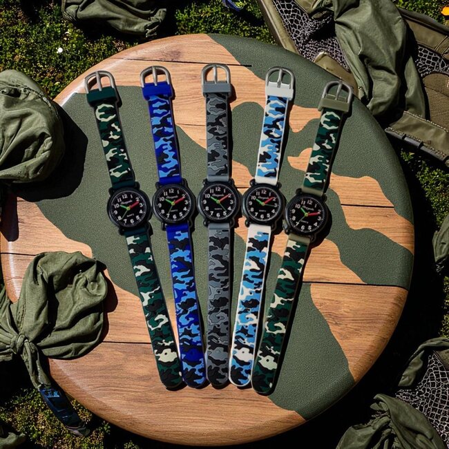 Army Kinderhorloge 3D - Donkergroen | Camouflage/Leger | Kunststof/Siliconen