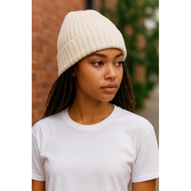 Beanie Knitted Muts - Creme | Polyacryl | One Size