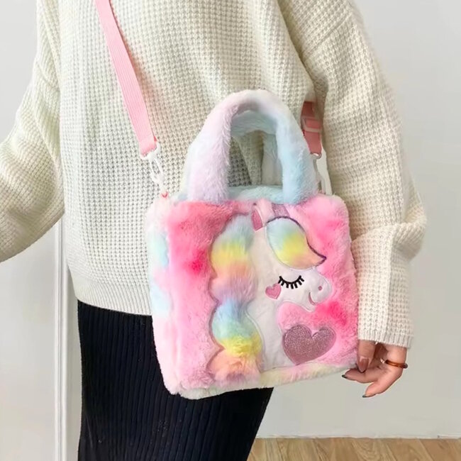Unicorn Schoudertas - Paars | 23 x 23 x 9 cm | Polyester / Acryl