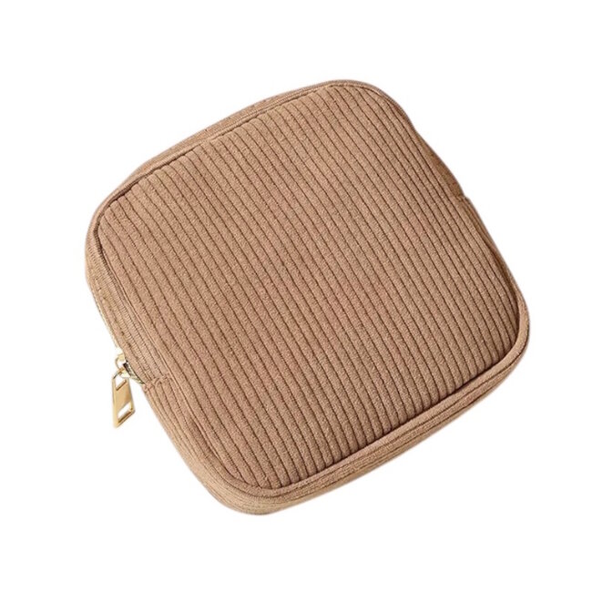 Corduroy Mini Make-up Tas - Bruin | 12 x 12 x 3 cm