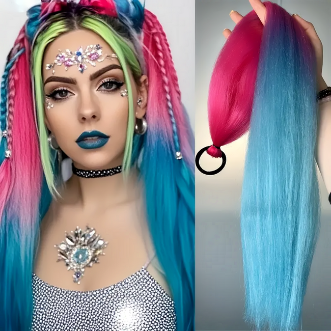 Ombre Extensions - Roze/Rood/Petrol | Lengte 65 cm