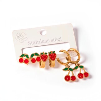 Fashion Favorite Set Oorbellen - Kers/Aardbei