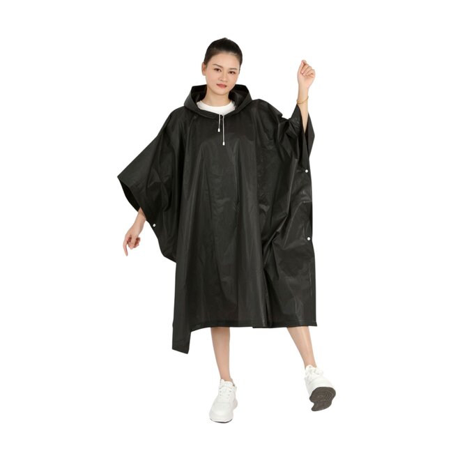 Unisex Poncho - Zwart | Capuchon Regenjas | EVA