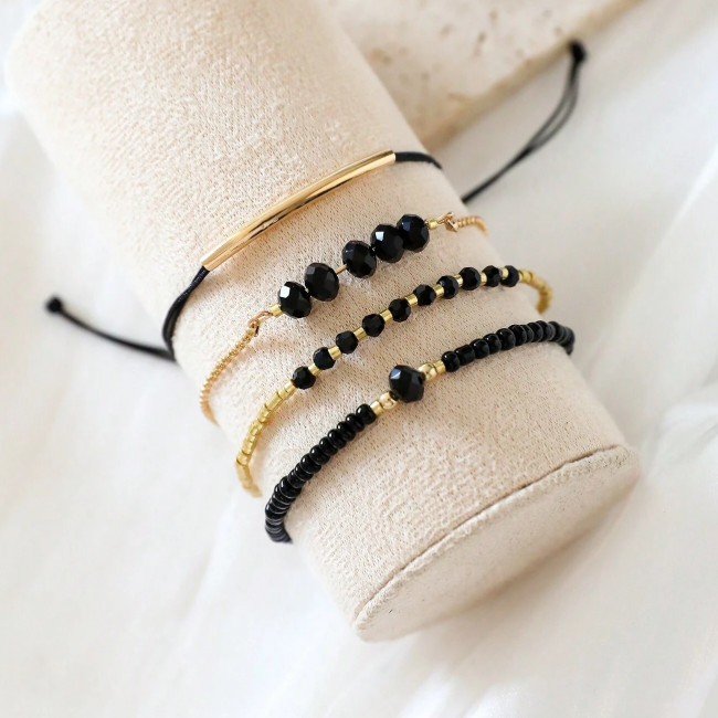 Set 4 - delig Armbandjes - Zwart | 17-20 cm