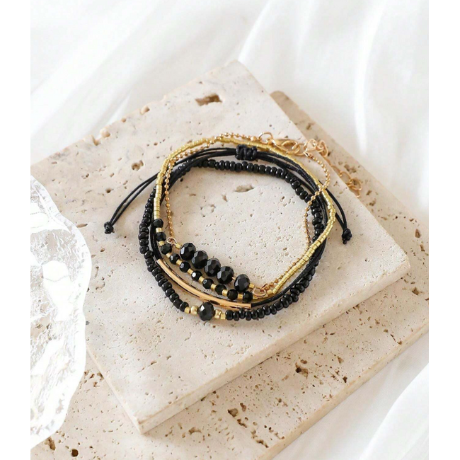 Set 4 - delig Armbandjes - Zwart | 17-20 cm