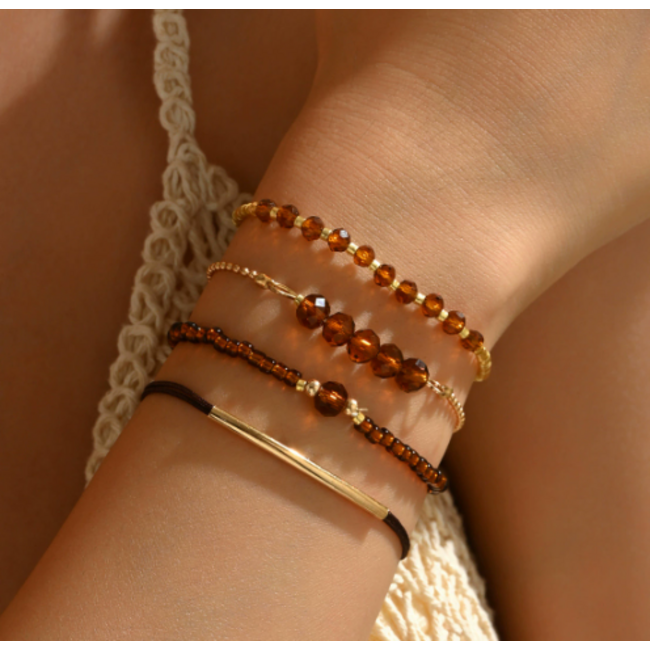 Set 4 - delig Armbandjes - Bruin | 17-20 cm