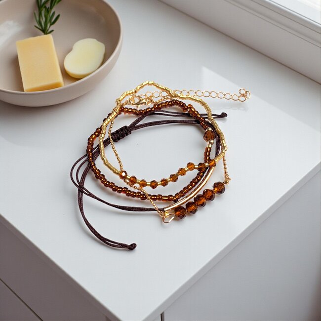 Set 4 - delig Armbandjes - Bruin | 17-20 cm