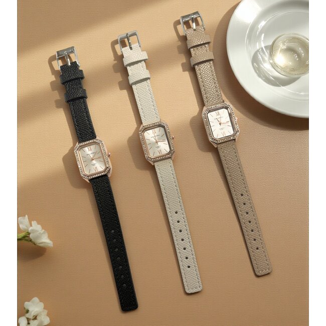 Doukou Strass Horloge - Zwart | Kunstleer