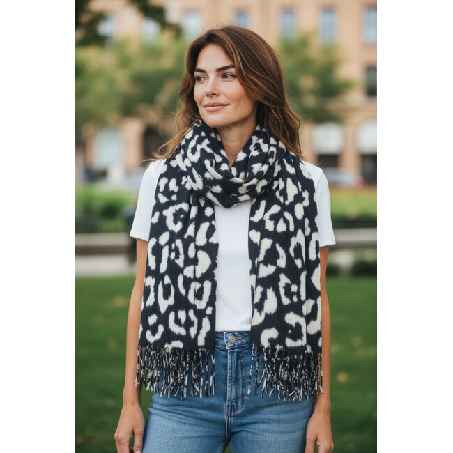 Luipaard Sjaal - Zwart/Crème | 200 x 70 cm | Polyester