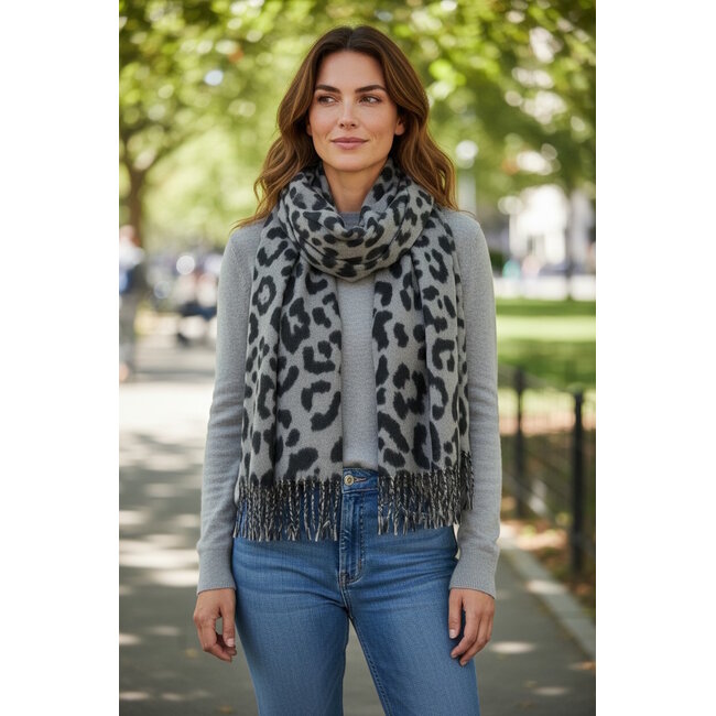 Luipaard Sjaal - Grijs/Zwart | 200 x 70 cm | Polyester