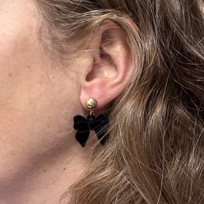 Strik/Bow Oorbellen - Zwart | 2,4 x 3 cm | Bijoux/Fluweel