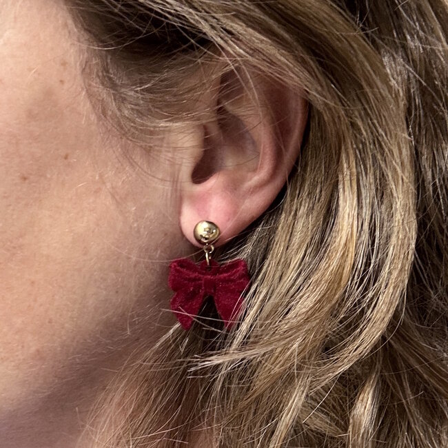 Strik/Bow Oorbellen - Rood | 2,4 x 3 cm | Bijoux/Fluweel