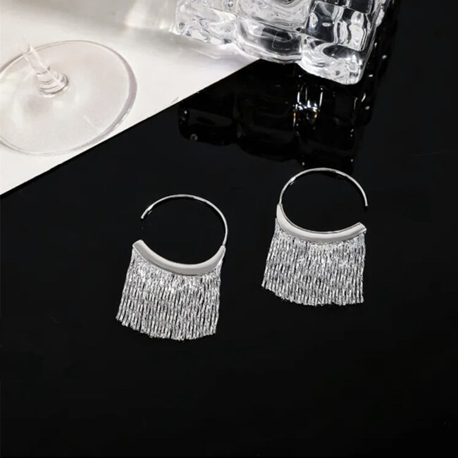 Tassle Oorbellen - Zilverkleurig | 4,3 x 2,5 cm | Bijoux/Staal