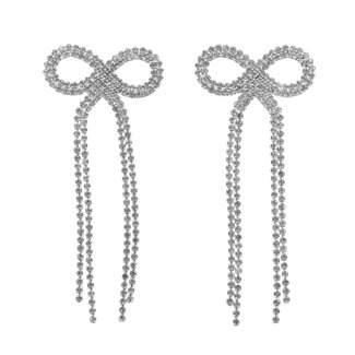 Fashion Favorite Strik / Bow Strass Oorbellen - Zilver