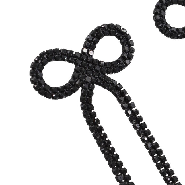 Strik / Bow Strass Oorbellen - Zwart | 8,7 x 3,8 cm