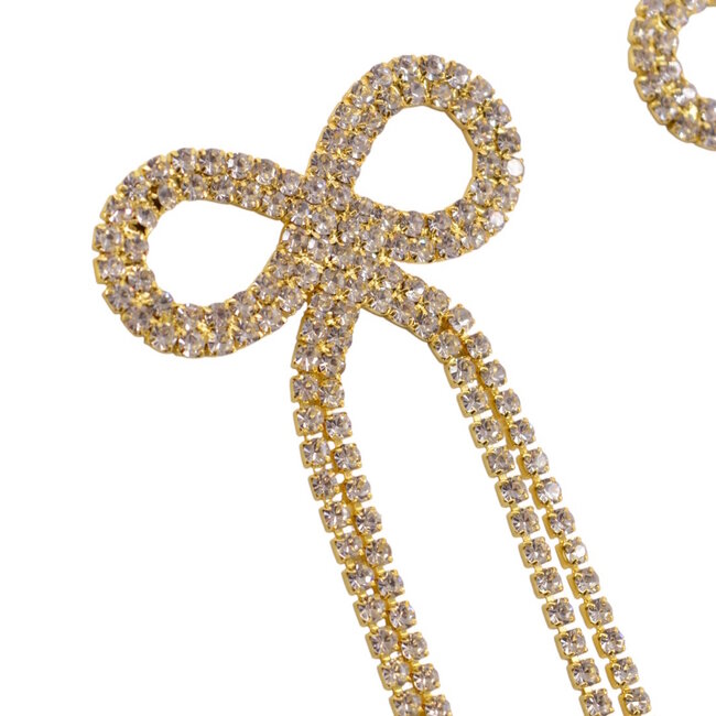 Strik / Bow Strass Oorbellen - Goudkleurig | 8,7 x 3,8 cm