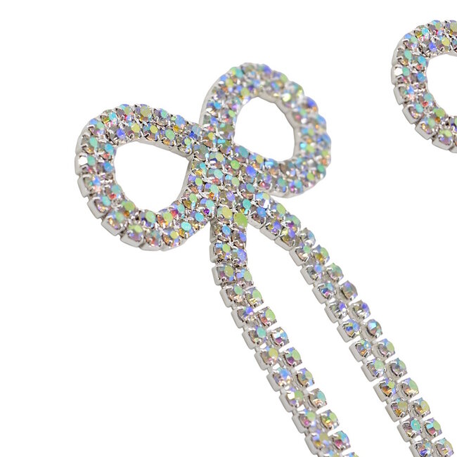 Strik / Bow Strass Oorbellen - Multi | 8,7 x 3,8 cm